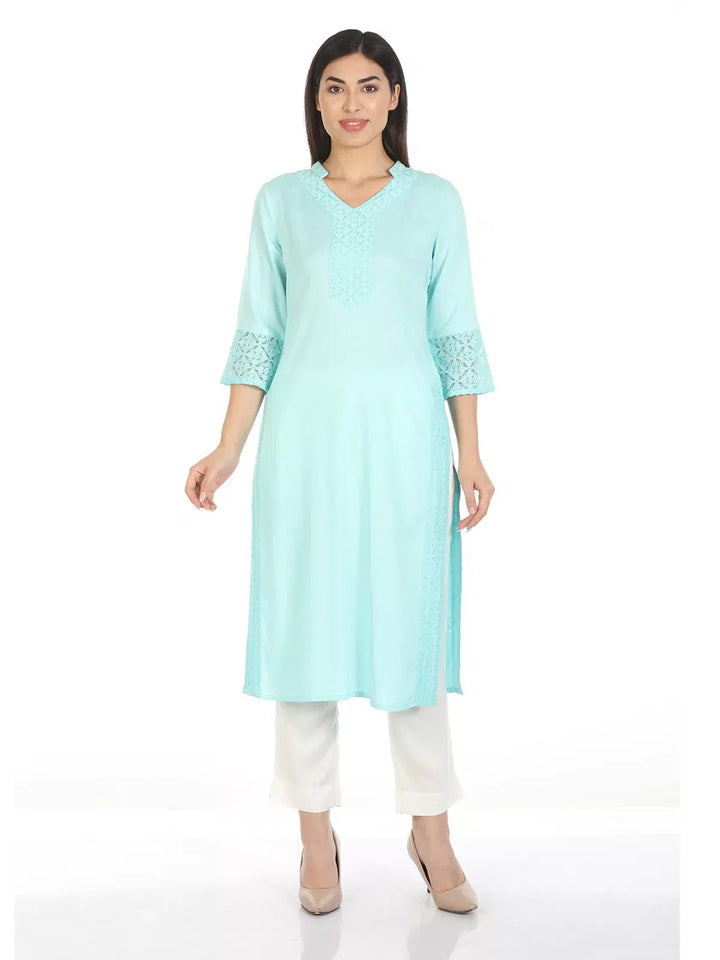 Blue Viscose Solid Kurti