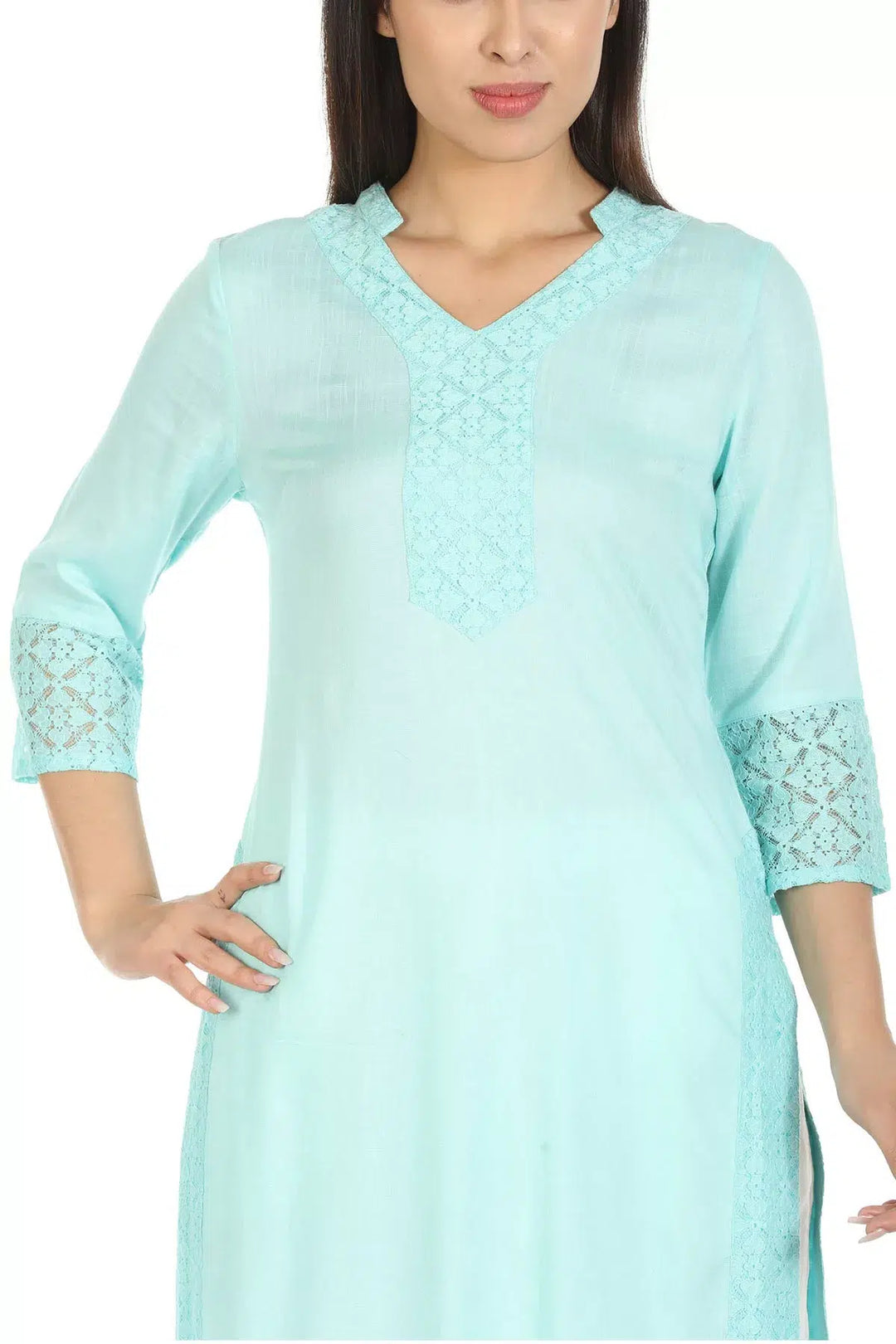 Blue Viscose Solid Kurti