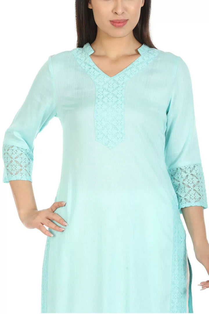 Blue Viscose Solid Kurti