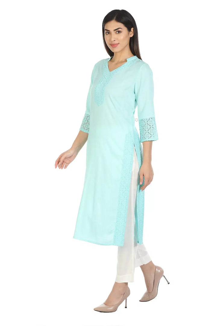 Blue Viscose Solid Kurti
