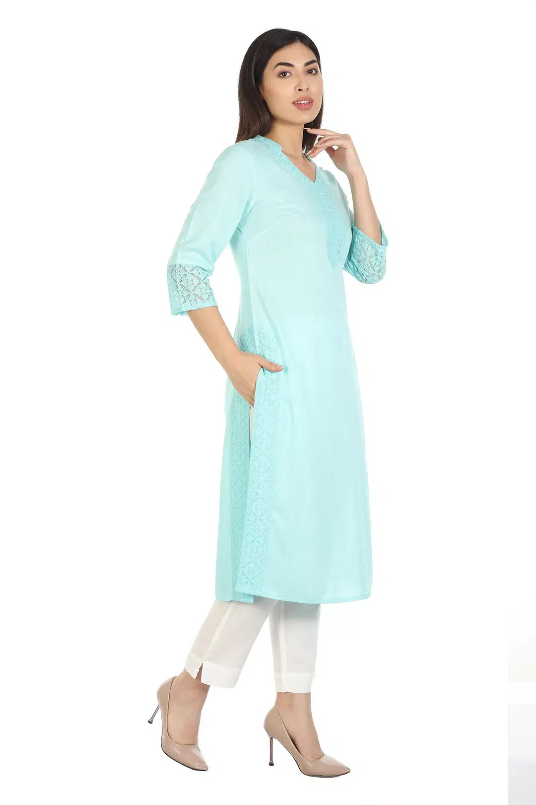 Blue Viscose Solid Kurti