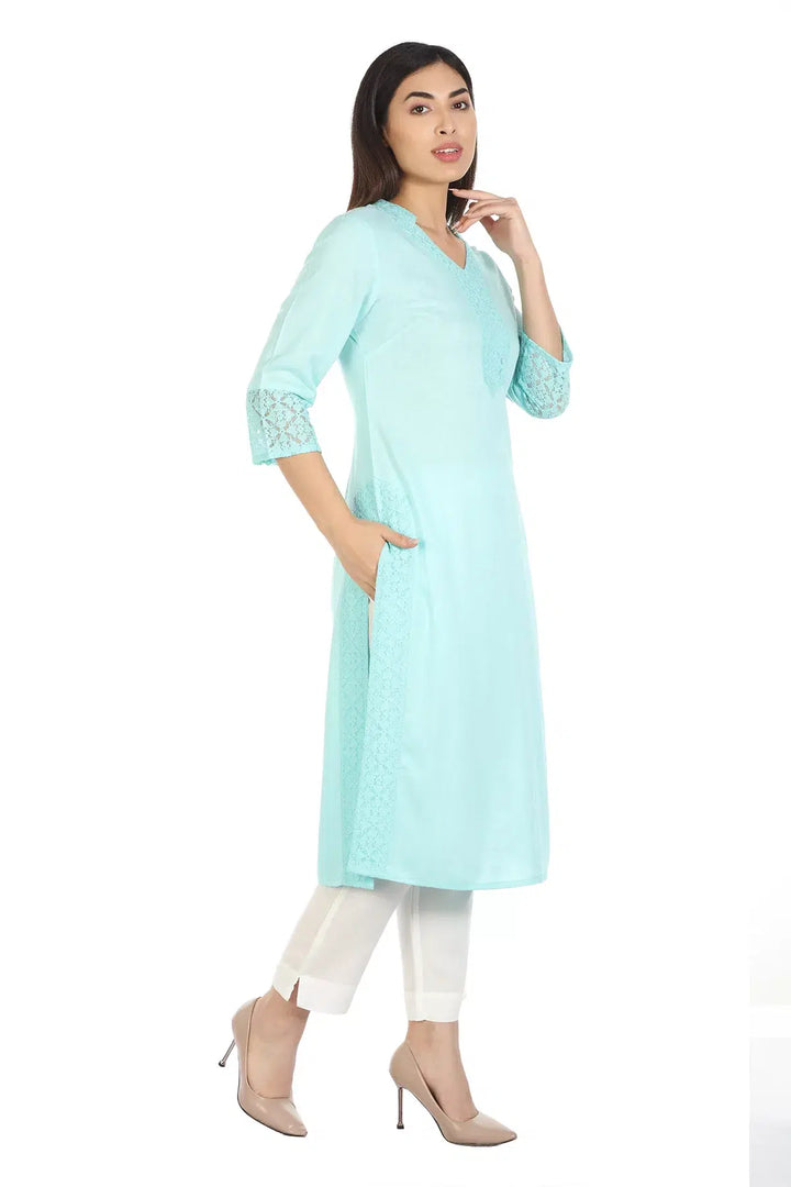 Blue Viscose Solid Kurti