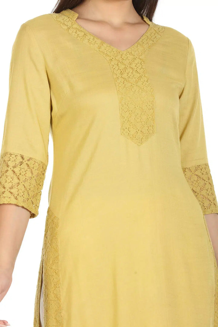 Yellow Viscose Solid Kurti