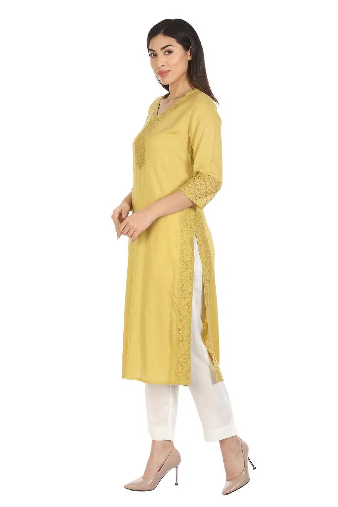 Yellow Viscose Solid Kurti
