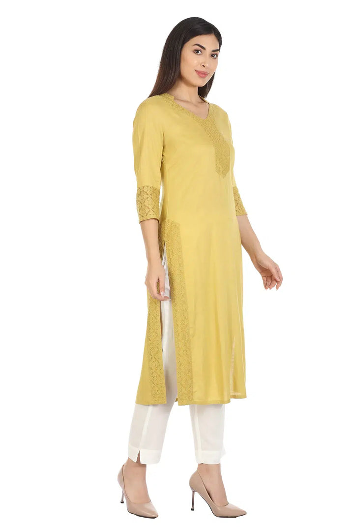 Yellow Viscose Solid Kurti