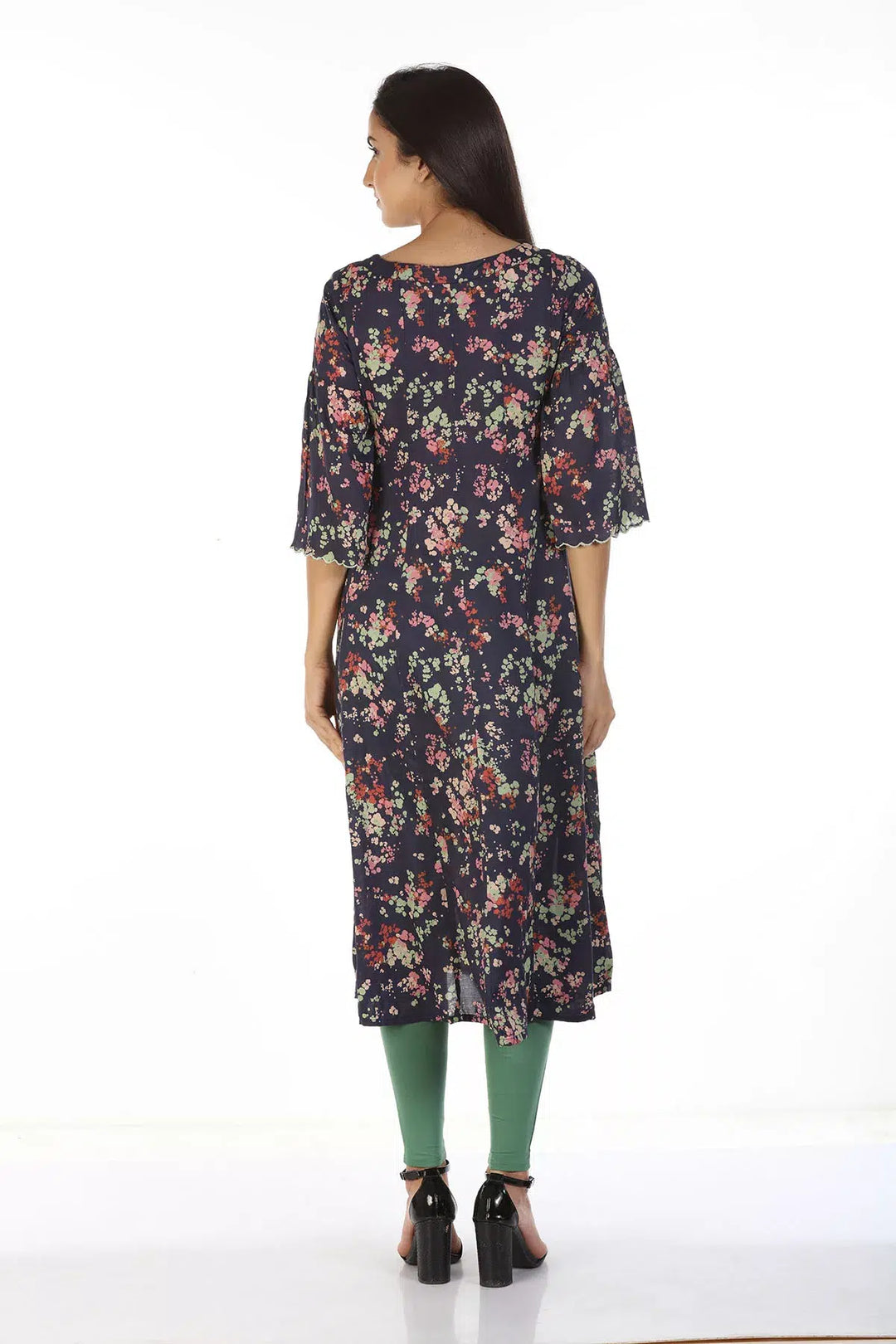Modal Printed Kurti with Scallop Sleeve and tassels