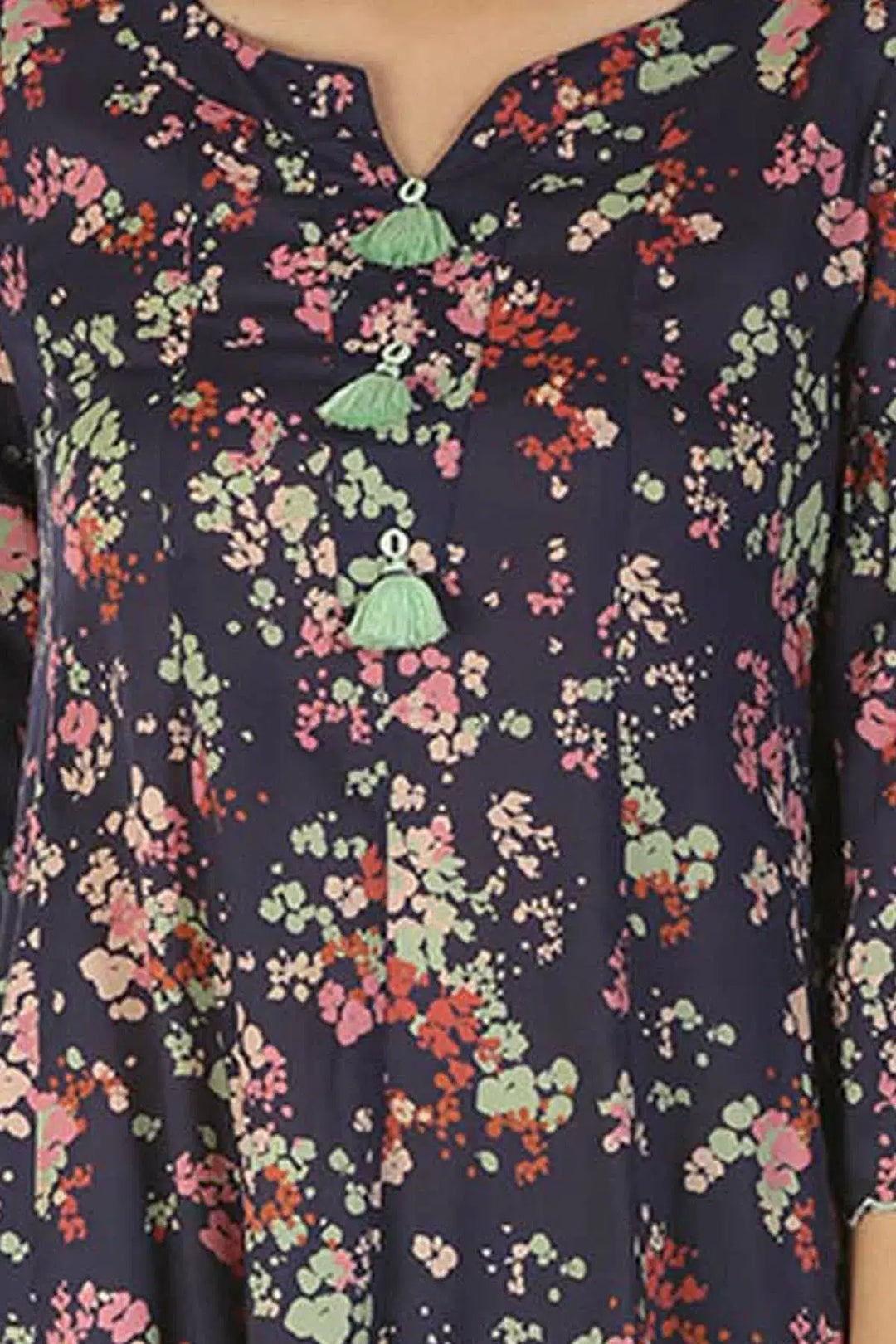 Modal Printed Kurti with Scallop Sleeve and tassels