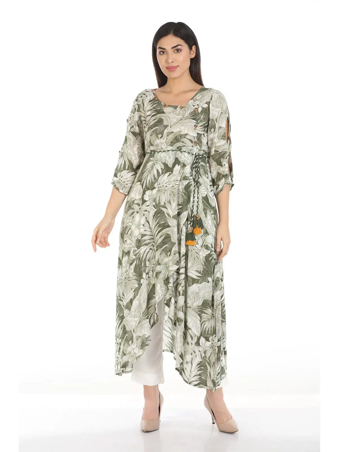 Olive Green Printed Viscose Kurti