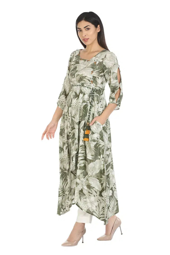 Olive Green Printed Viscose Kurti