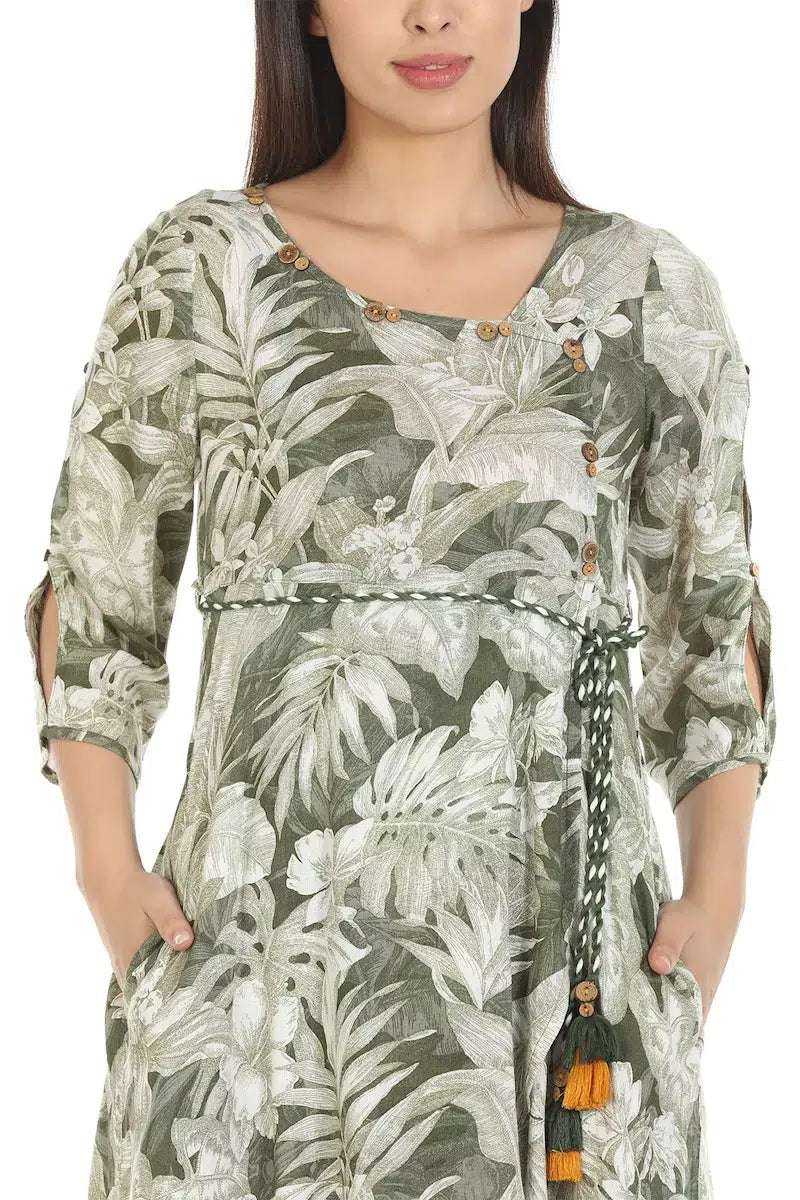 Olive Green Printed Viscose Kurti