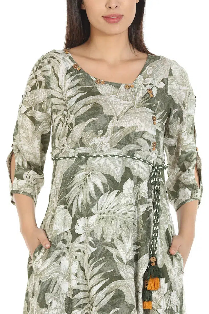 Olive Green Printed Viscose Kurti