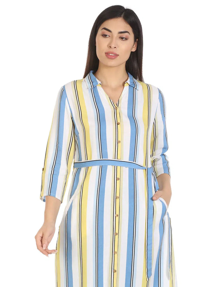 Blue Striped Viscose Kurti