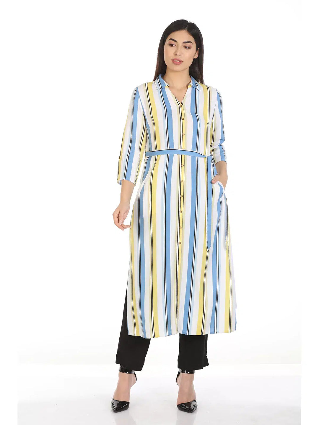 Blue Striped Viscose Kurti