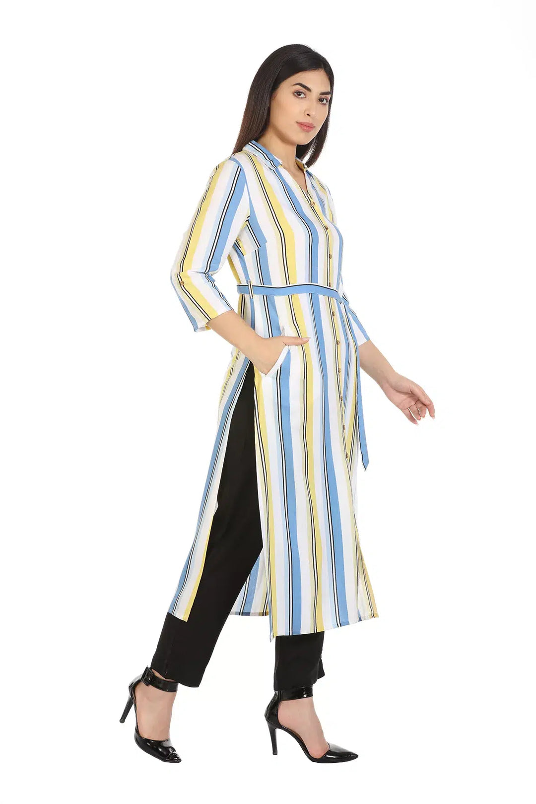 Blue Striped Viscose Kurti