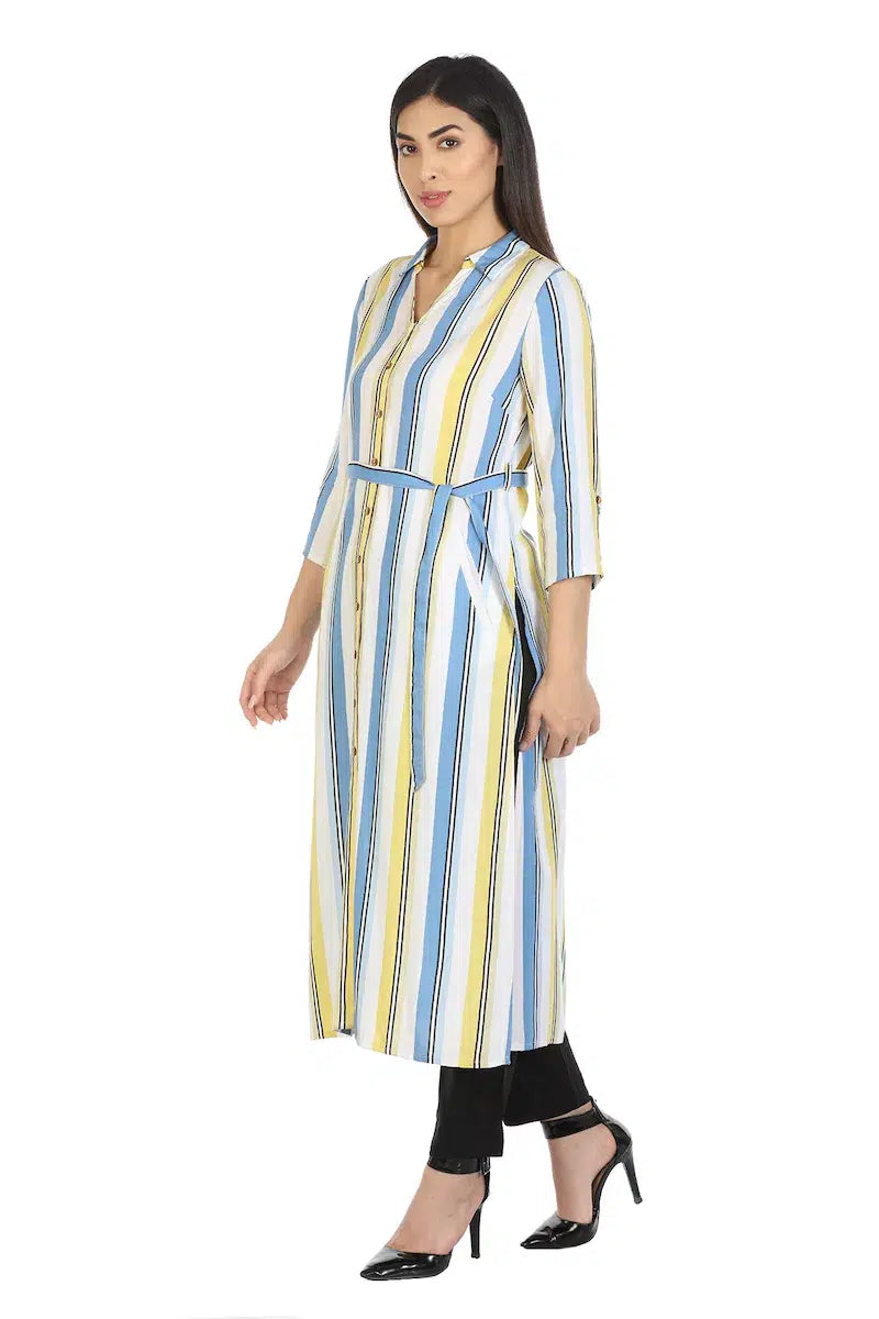 Blue Striped Viscose Kurti