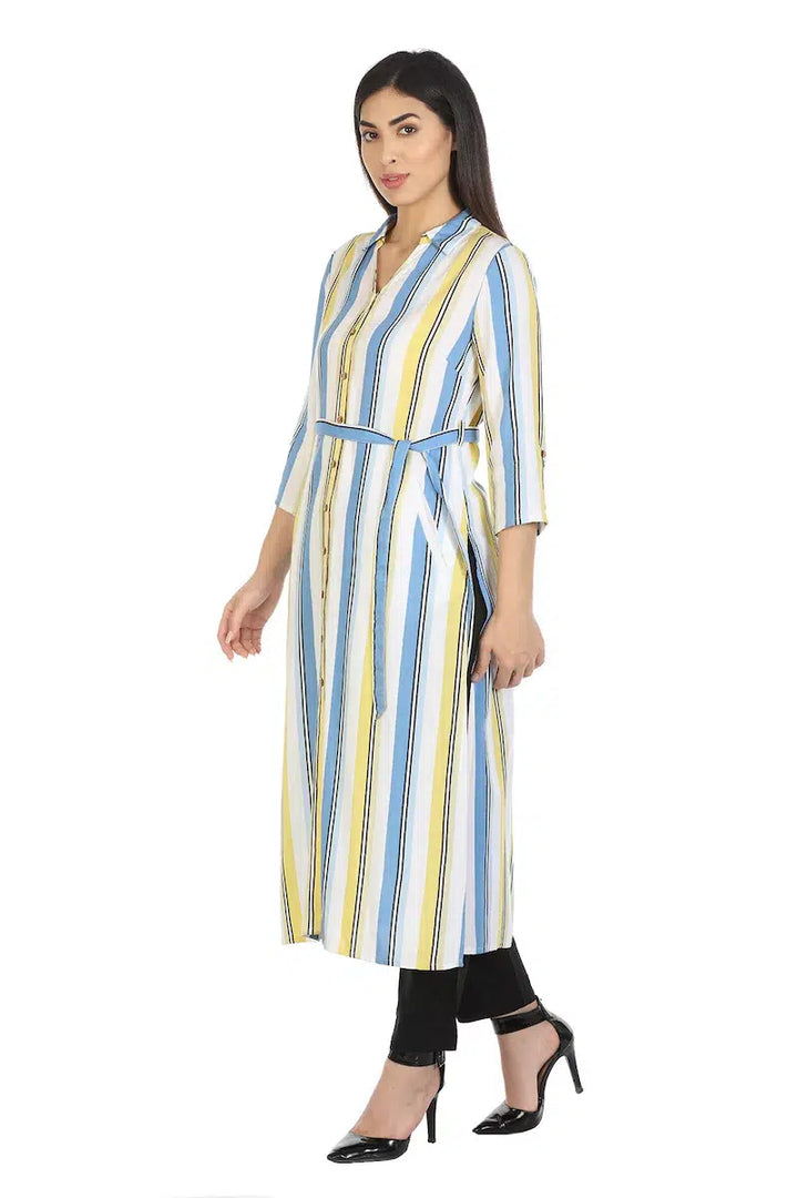 Blue Striped Viscose Kurti