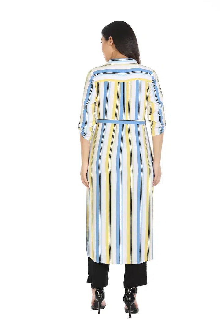 Blue Striped Viscose Kurti