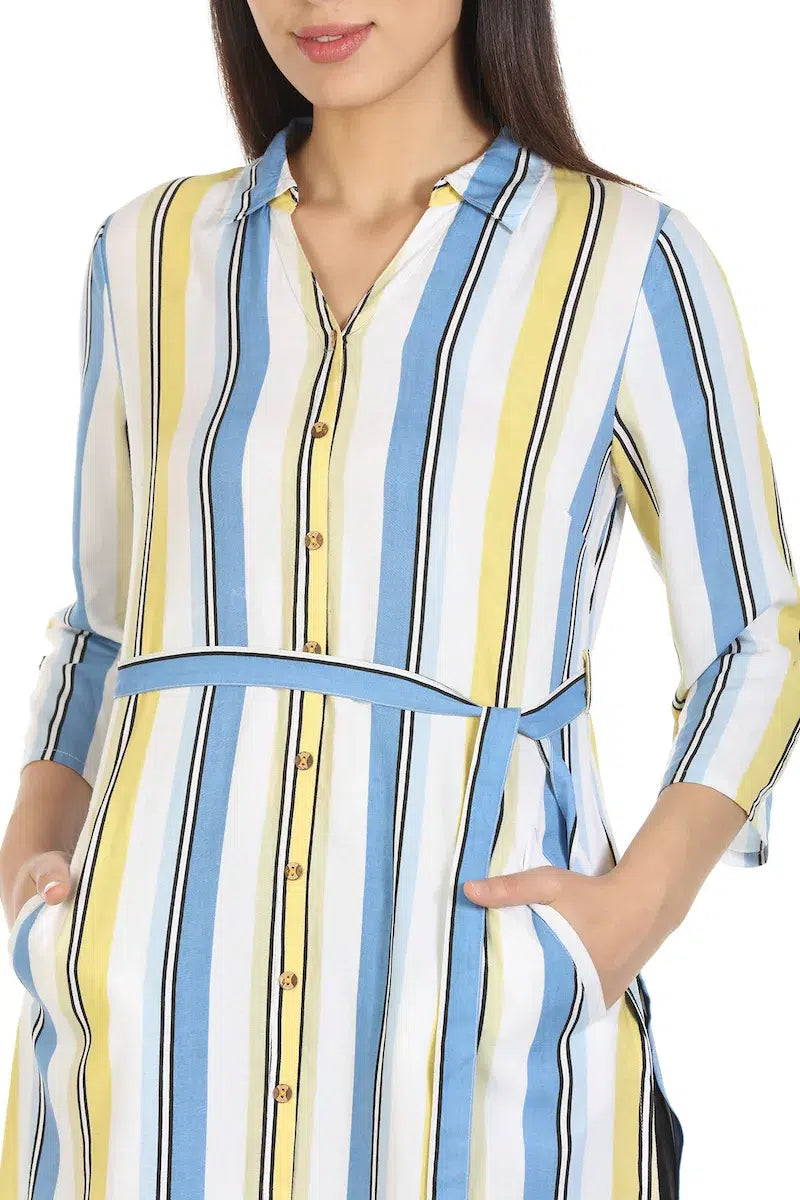 Blue Striped Viscose Kurti