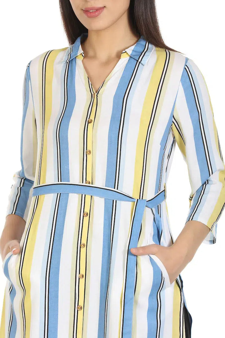 Blue Striped Viscose Kurti