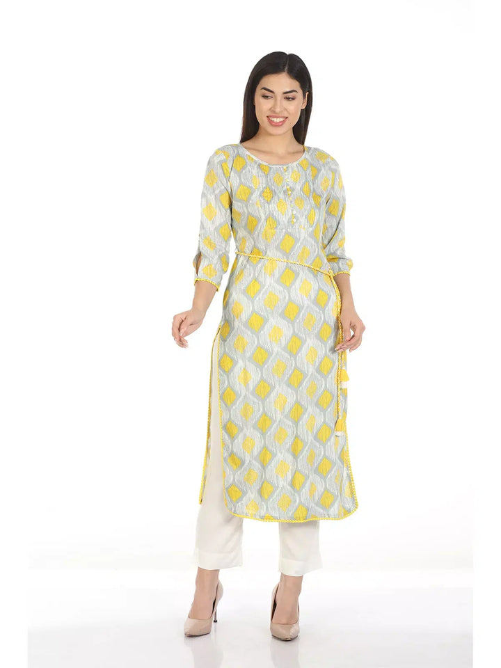Grey Viscose Printed Kurti