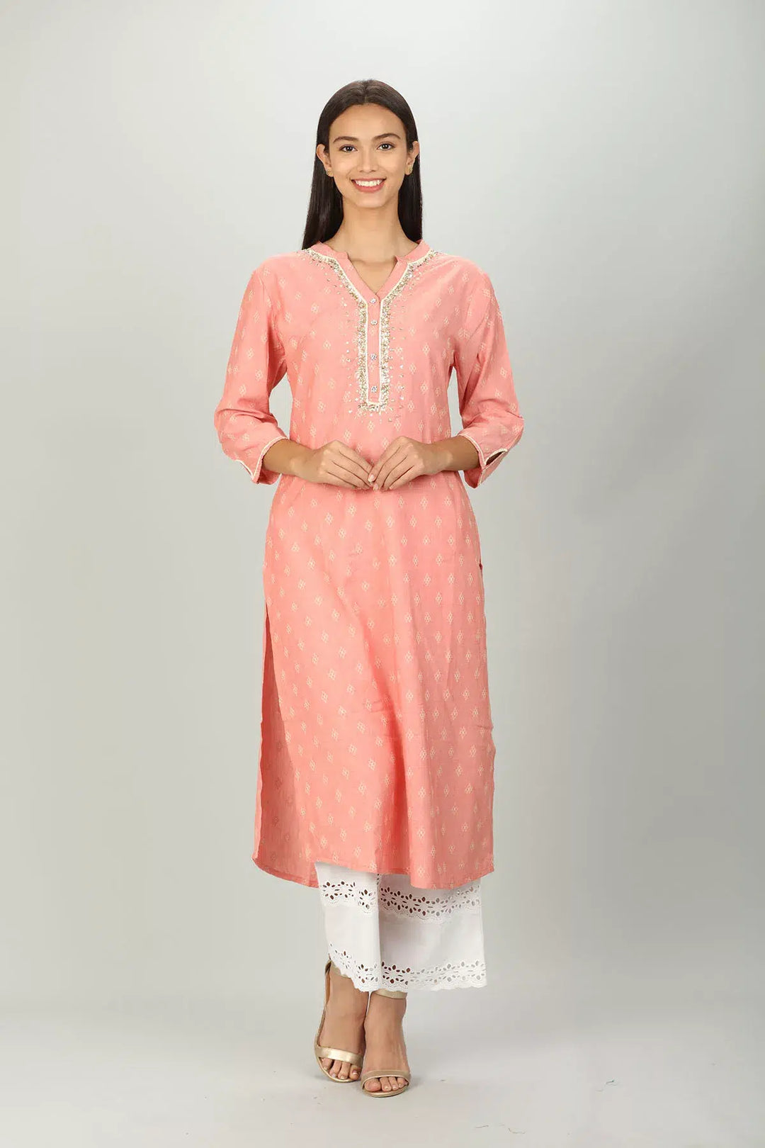 Pink Texture Printed Kurti