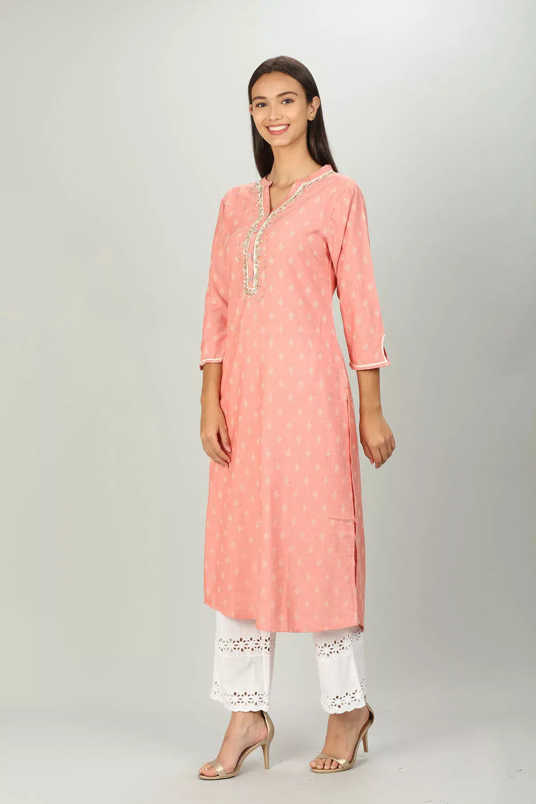 Pink Texture Printed Kurti
