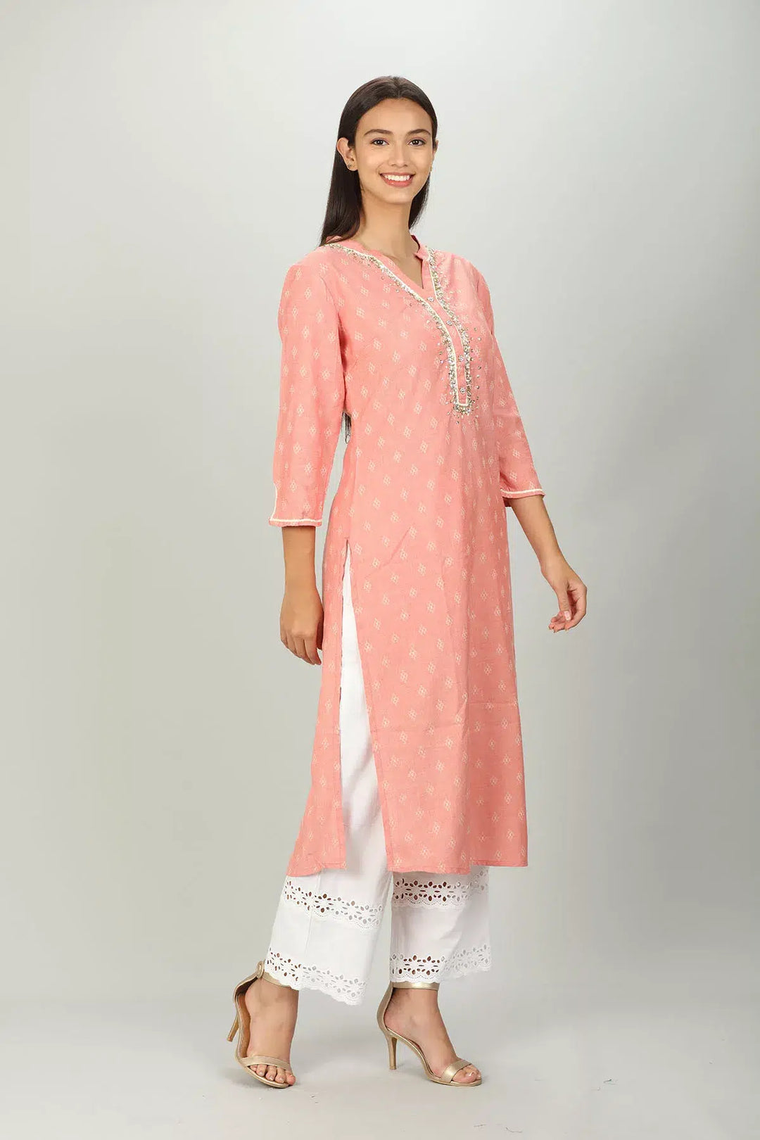 Pink Texture Printed Kurti