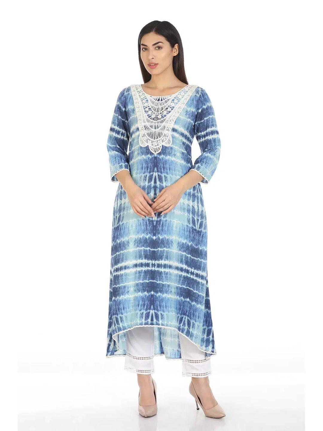 Blue Viscose Printed Kurti