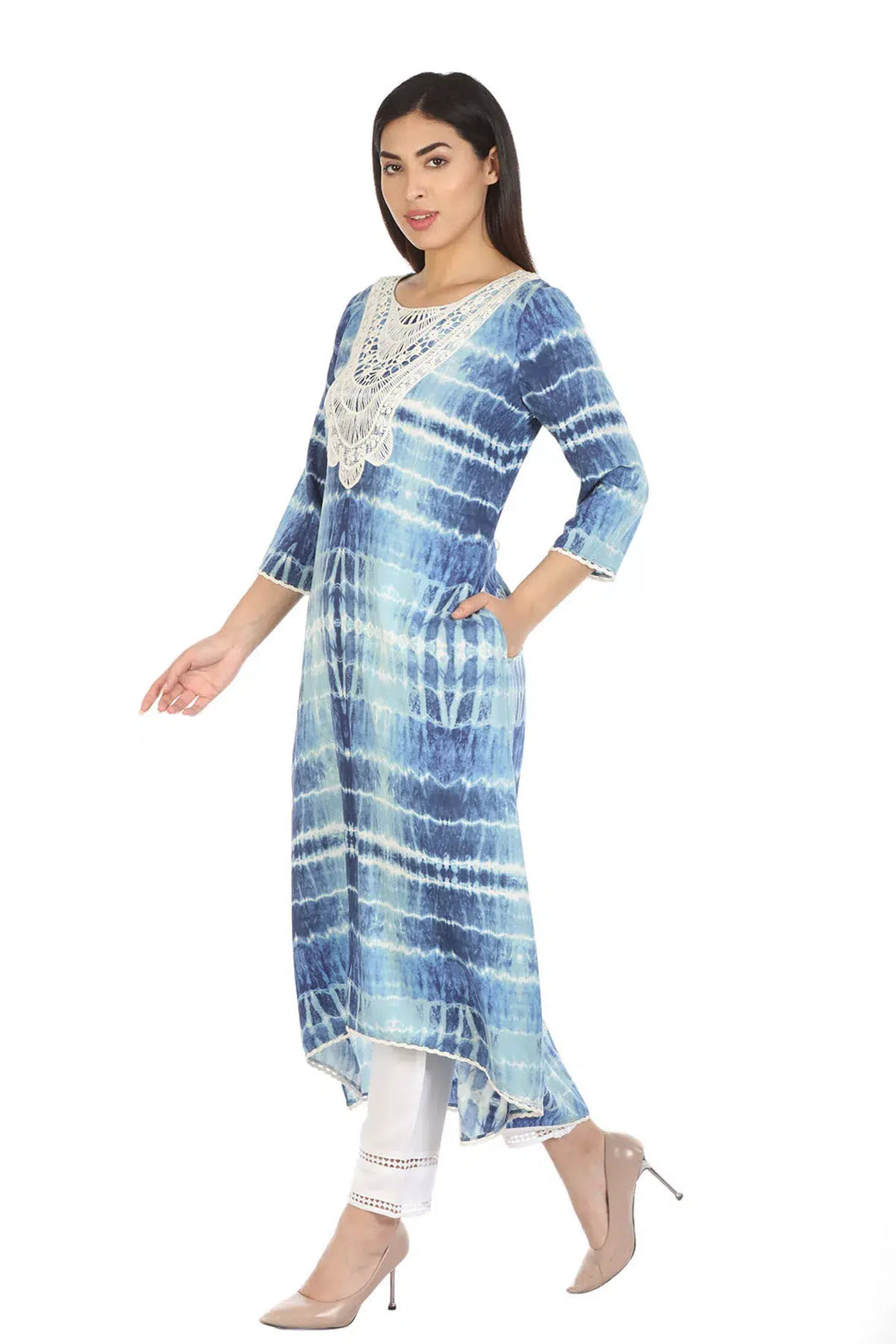 Blue Viscose Printed Kurti