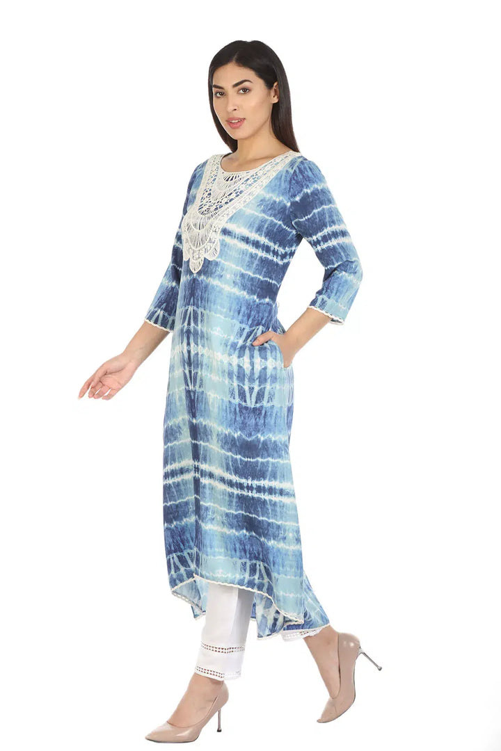 Blue Viscose Printed Kurti