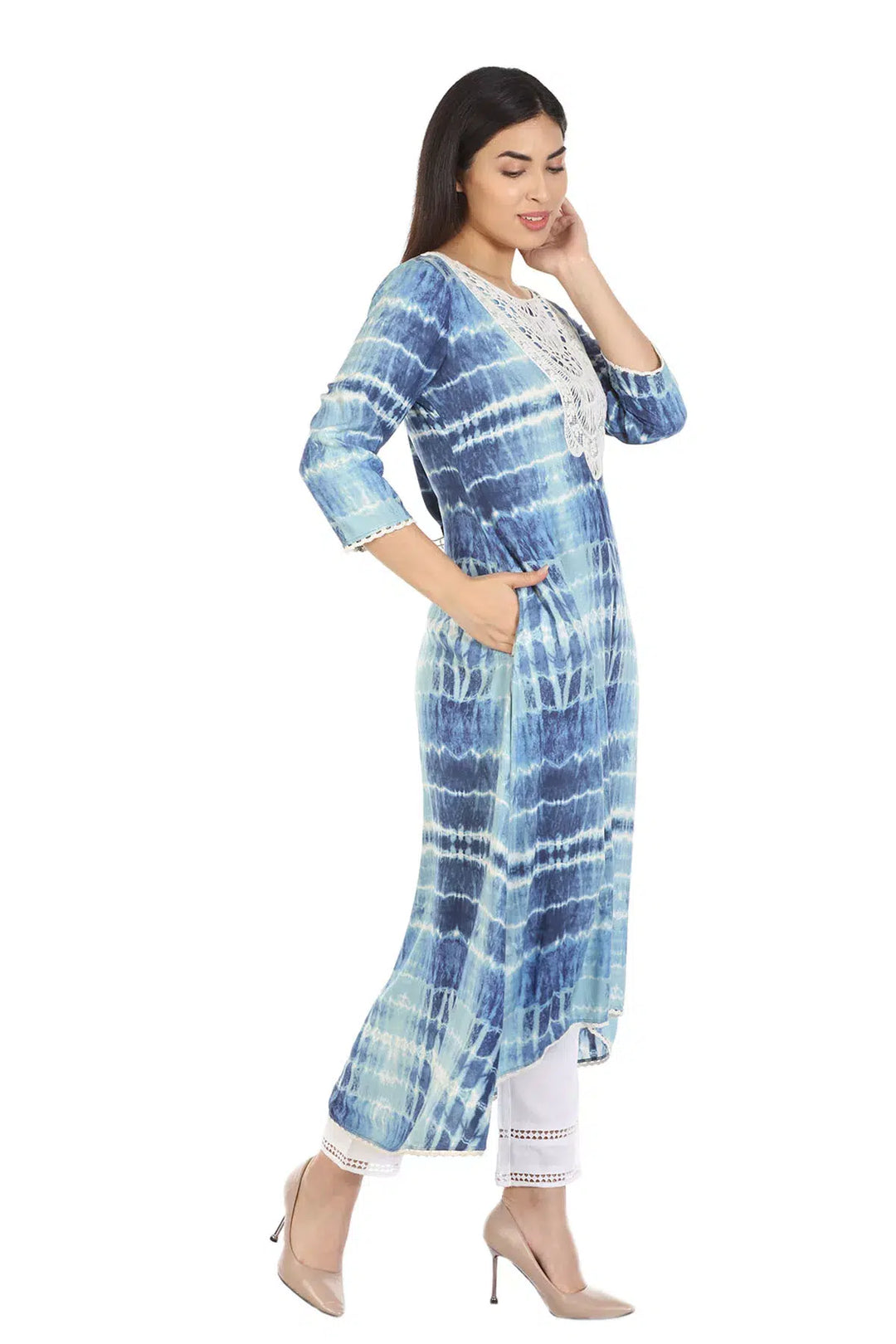 Blue Viscose Printed Kurti