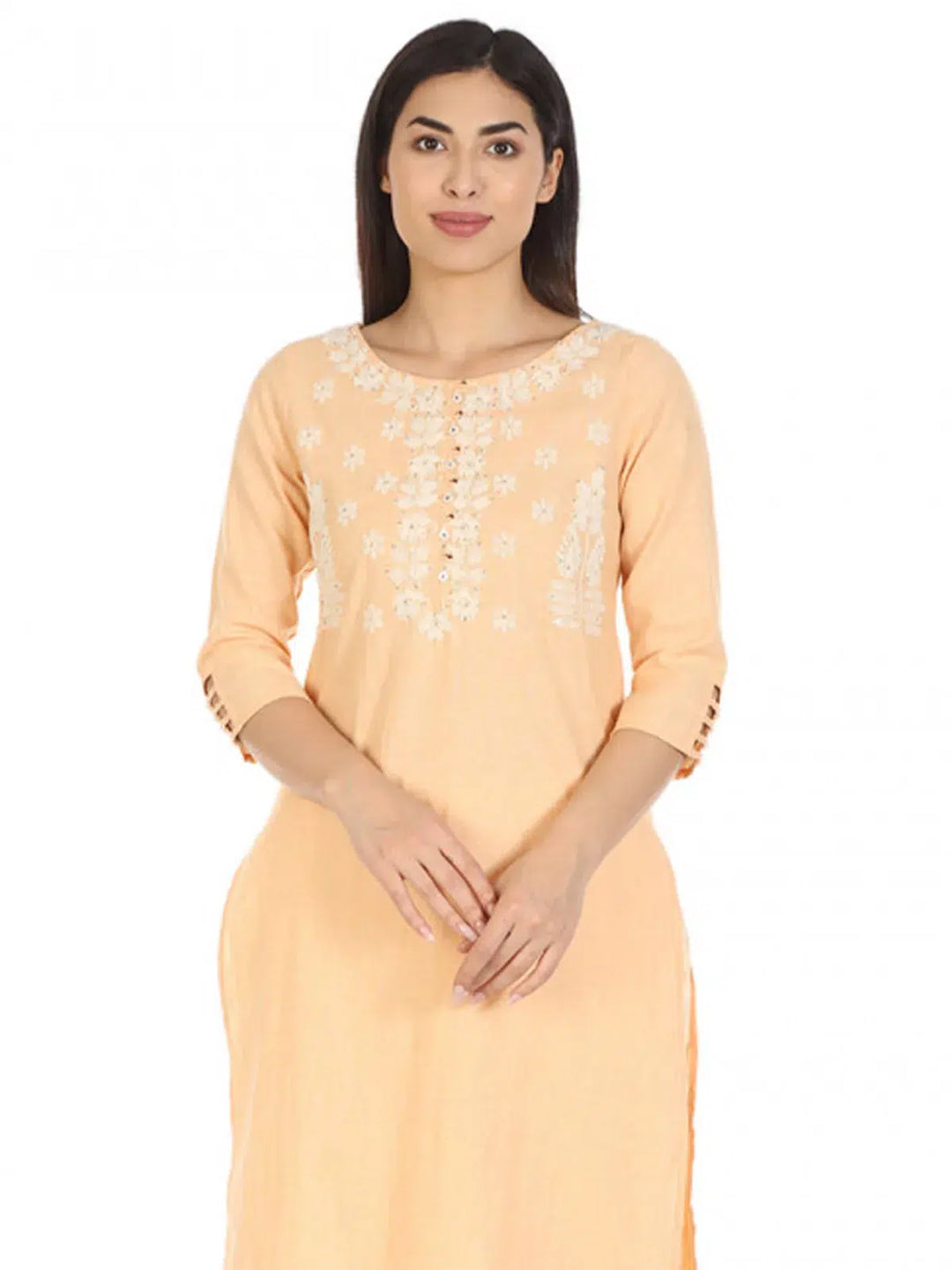Peach Cotton Straight Cut Kurti