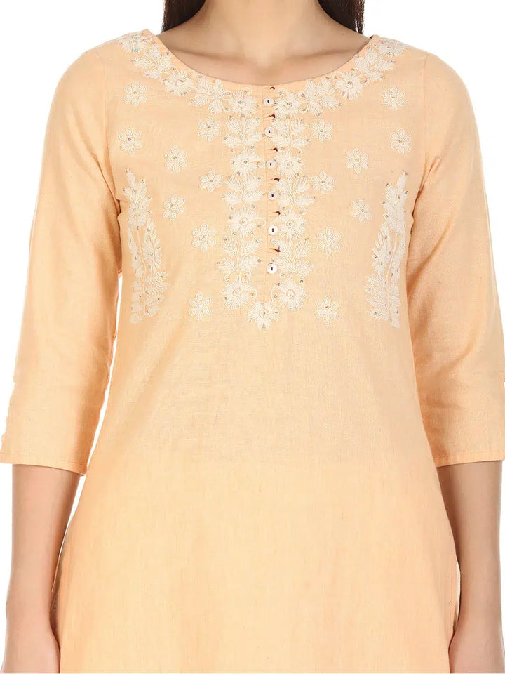 Peach Cotton Straight Cut Kurti