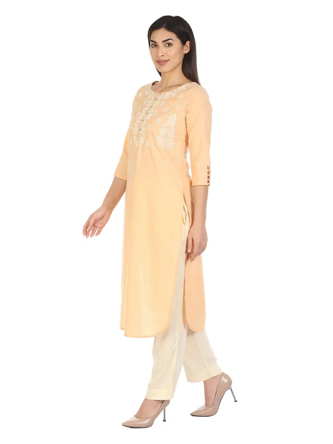 Peach Cotton Straight Cut Kurti