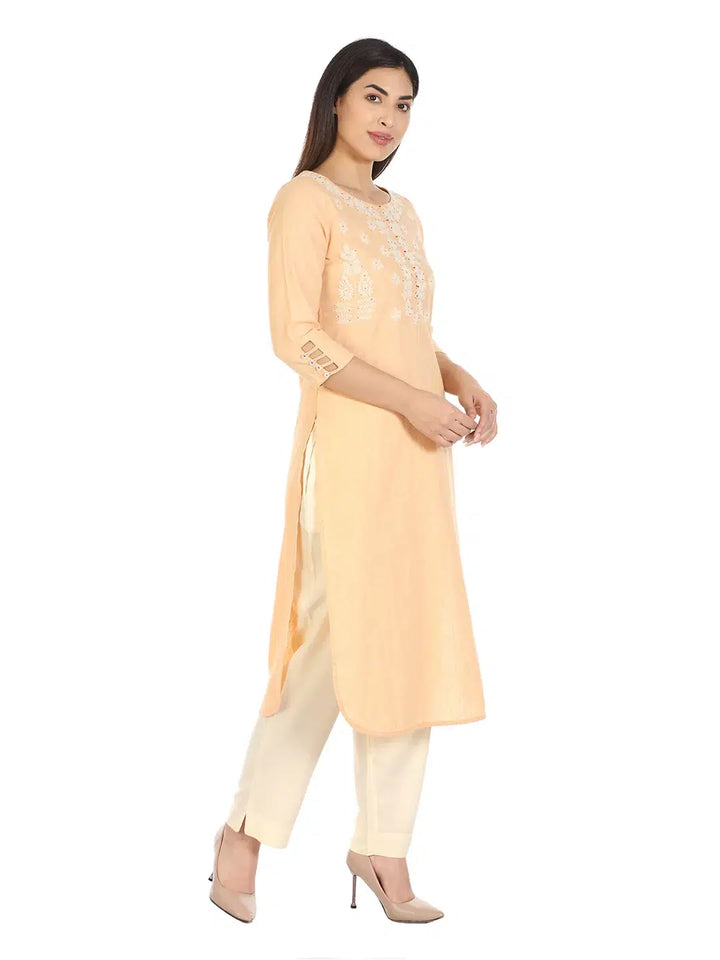 Peach Cotton Straight Cut Kurti