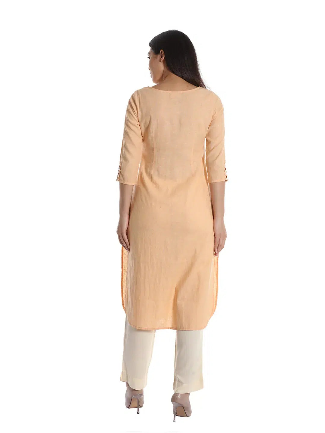 Peach Cotton Straight Cut Kurti