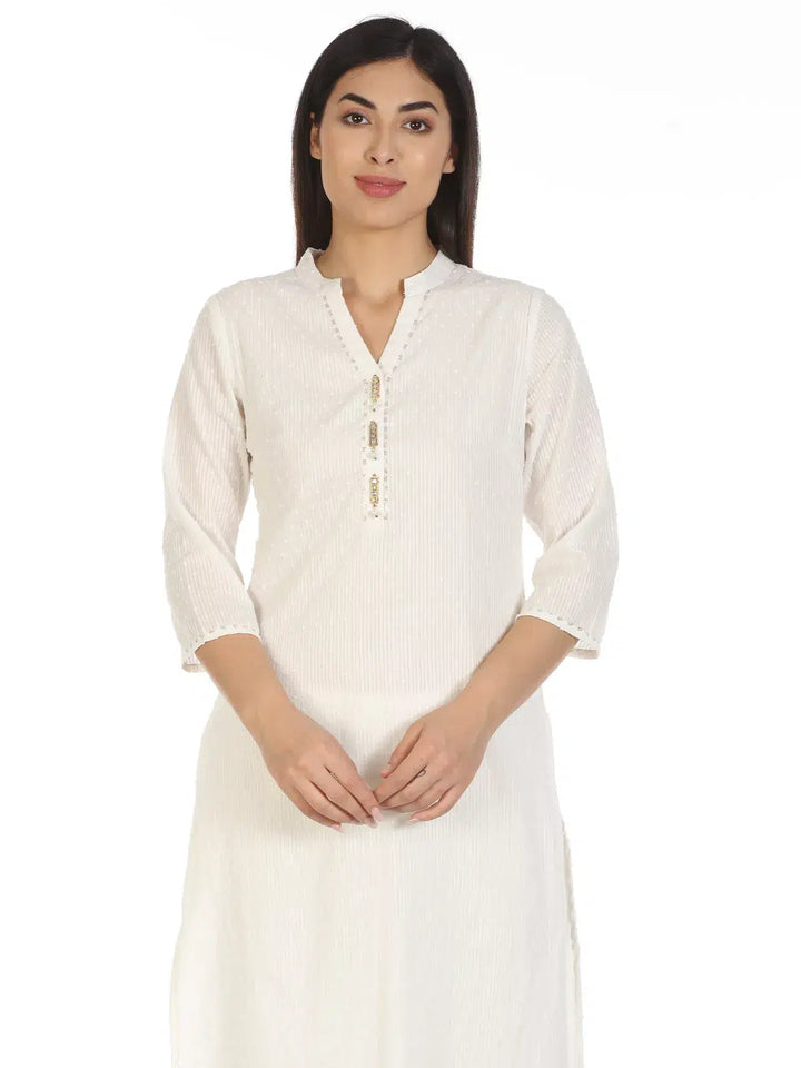 White Viscose Textured Kurti