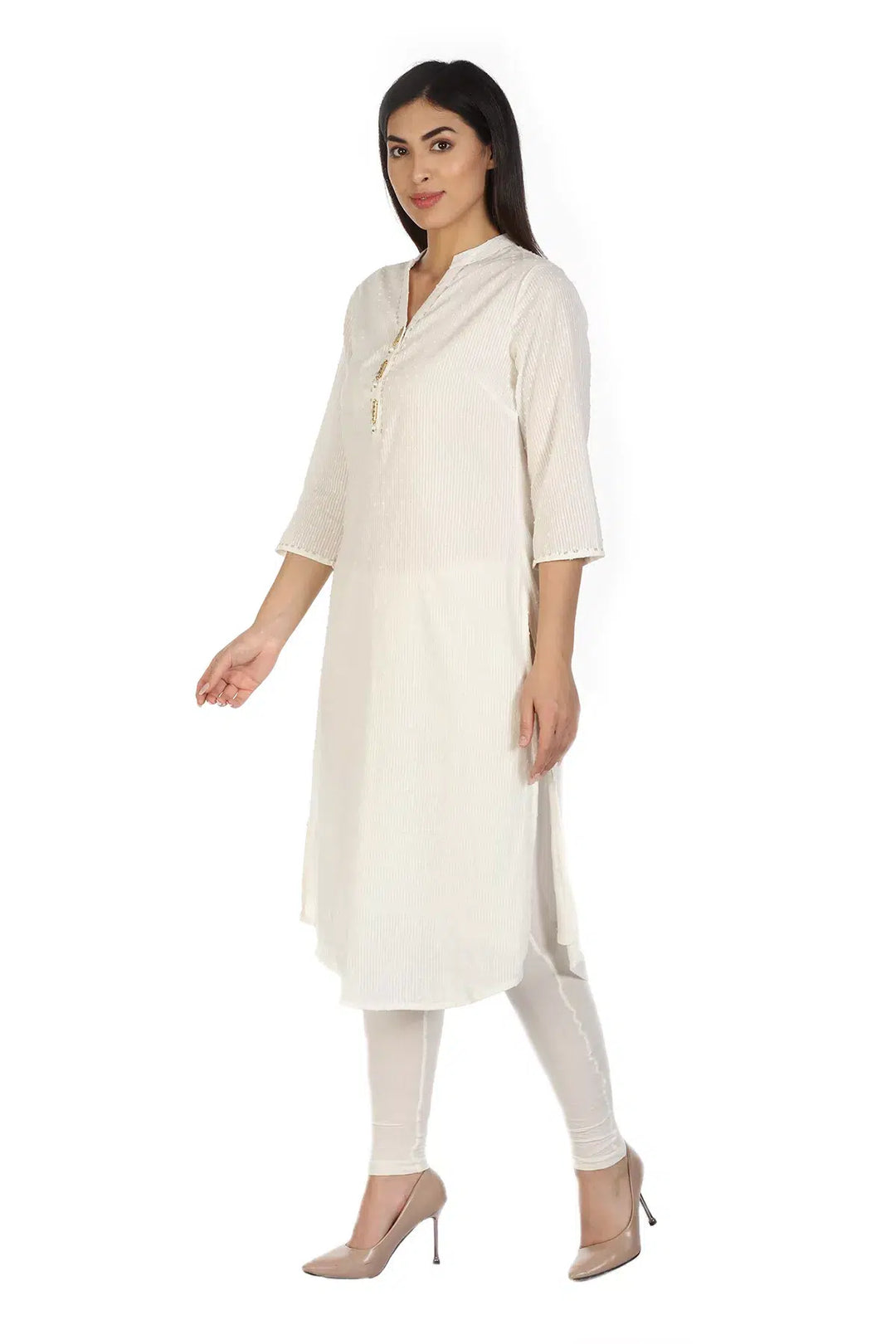 White Viscose Textured Kurti