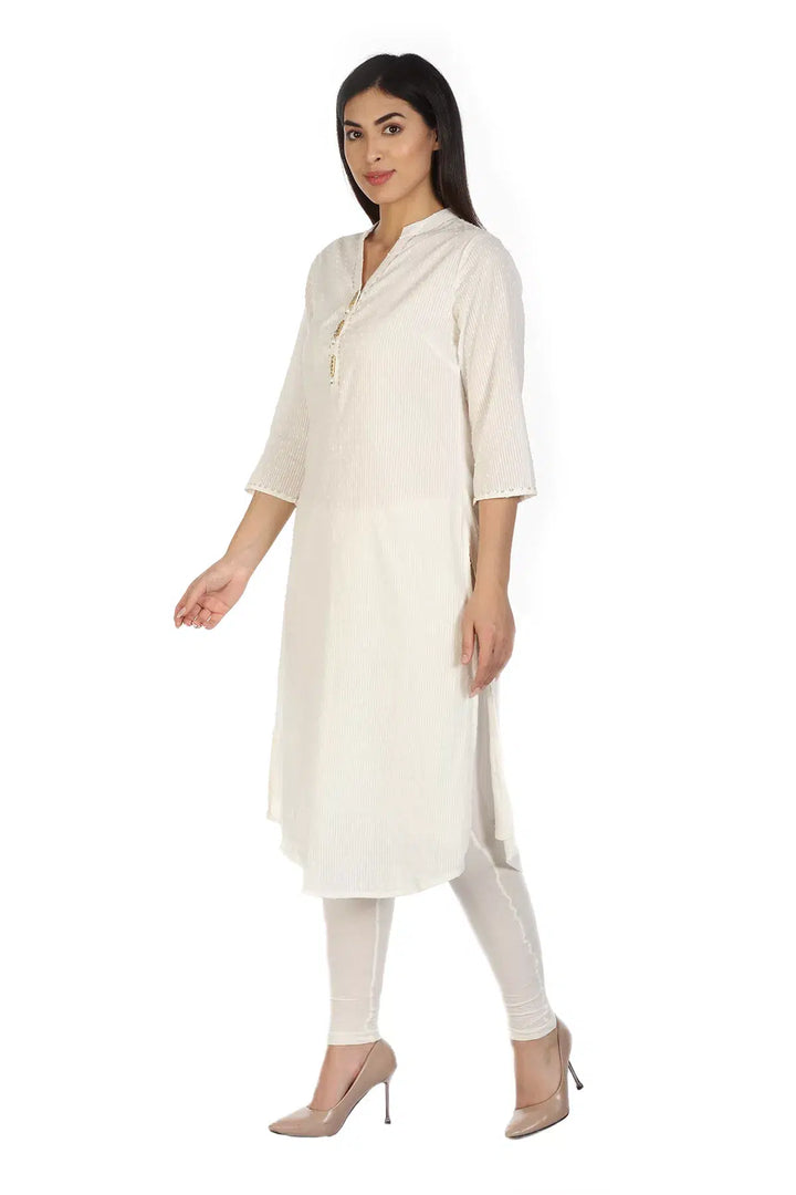 White Viscose Textured Kurti