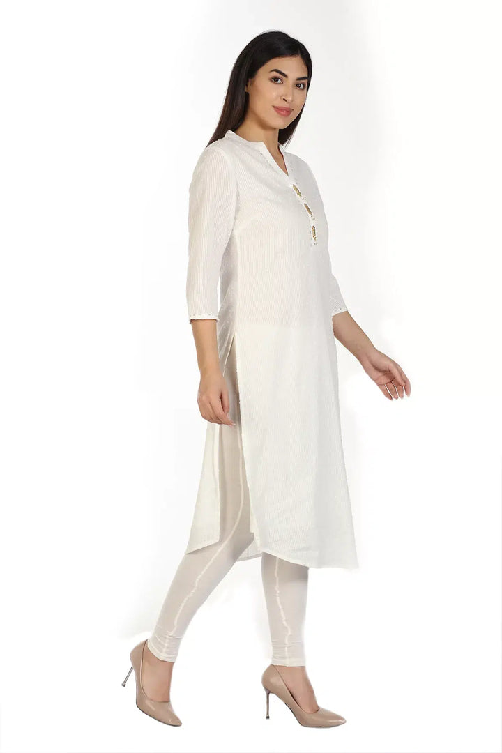 White Viscose Textured Kurti