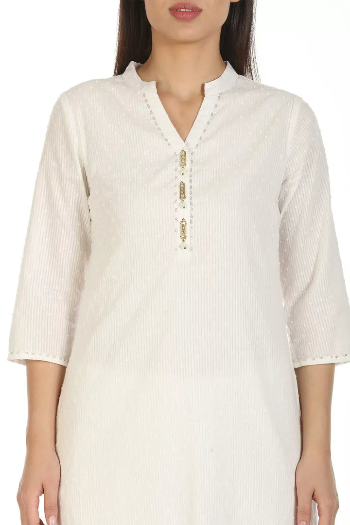 White Viscose Textured Kurti