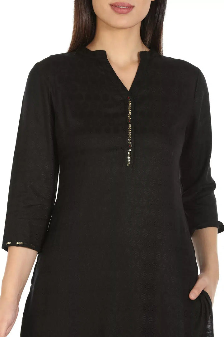 Black Viscose Solid Kurti