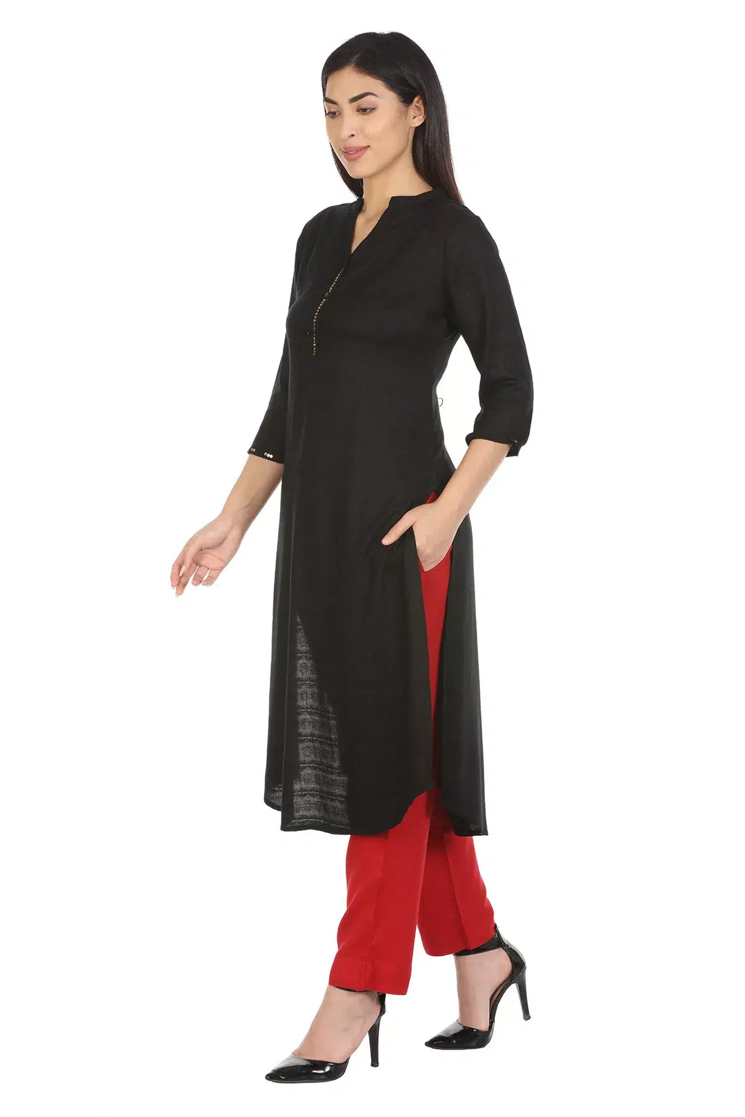 Black Viscose Solid Kurti