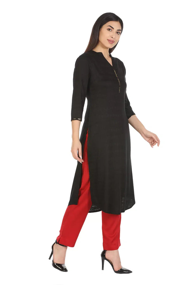 Black Viscose Solid Kurti