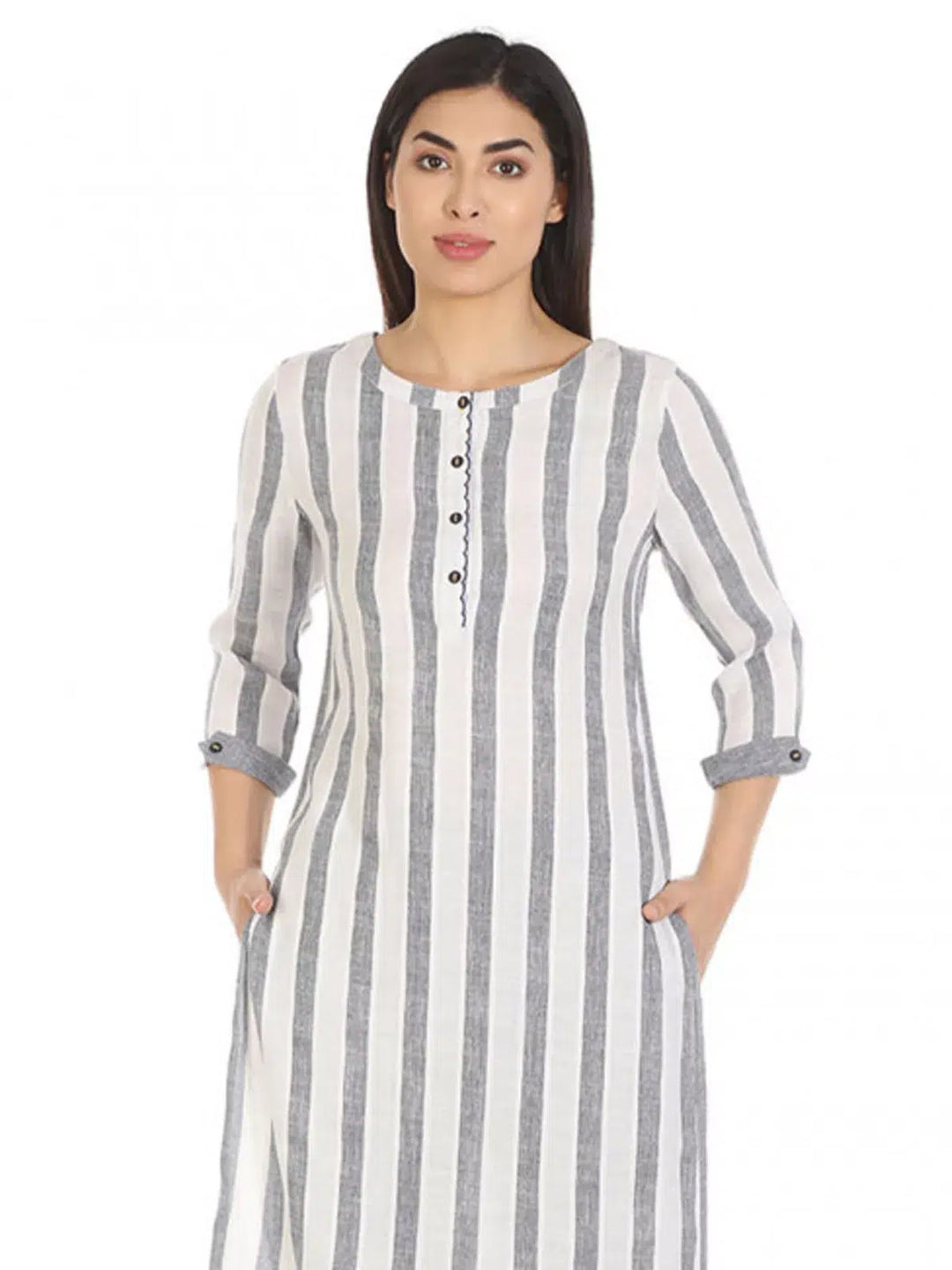 White Viscose Striped Kurti