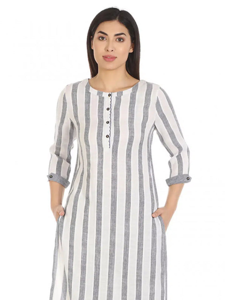 White Viscose Striped Kurti