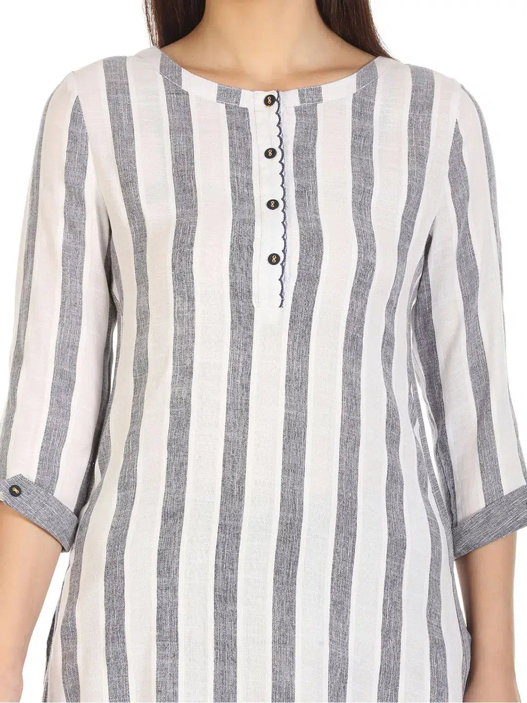 White Viscose Striped Kurti
