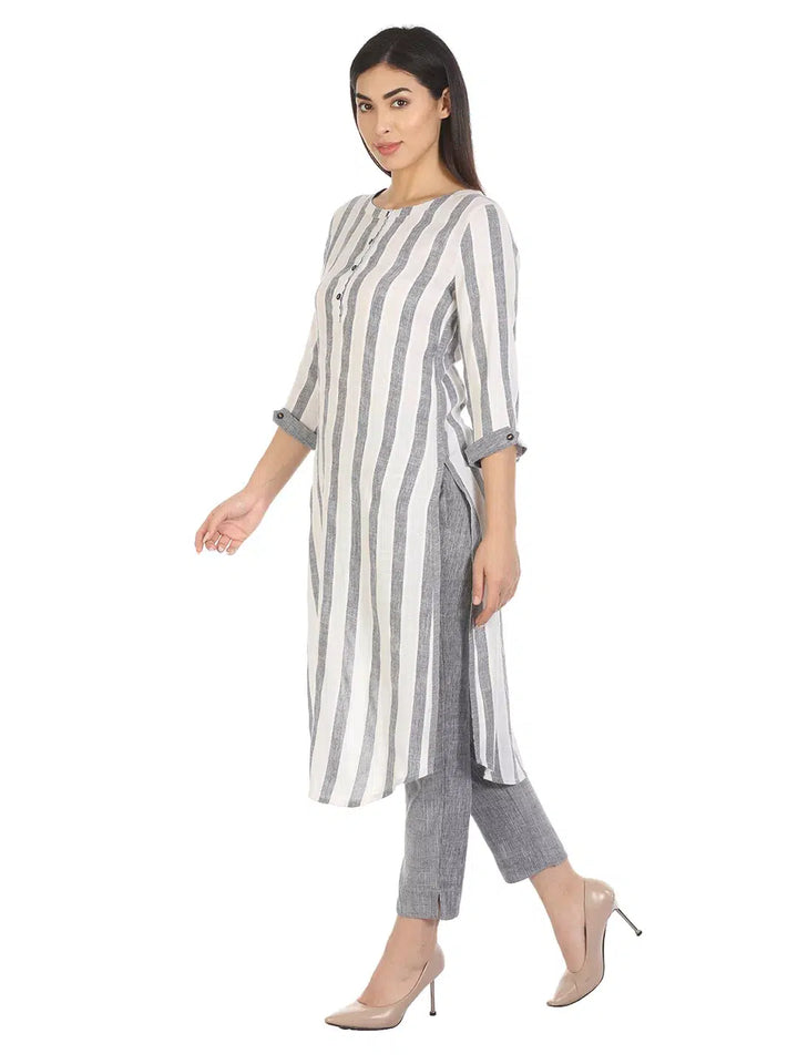 White Viscose Striped Kurti