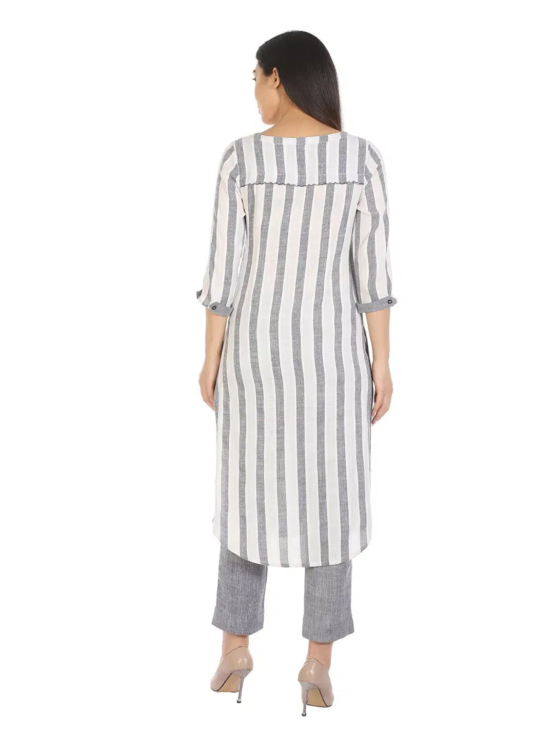 White Viscose Striped Kurti
