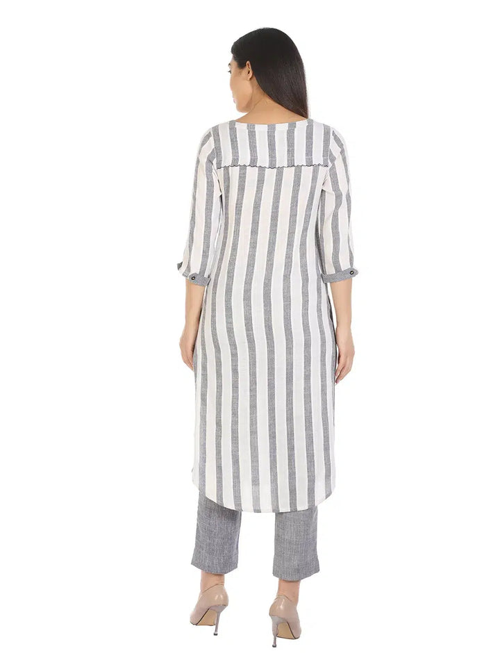 White Viscose Striped Kurti
